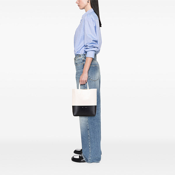 Small Bicolor Leather Vertical Cabas