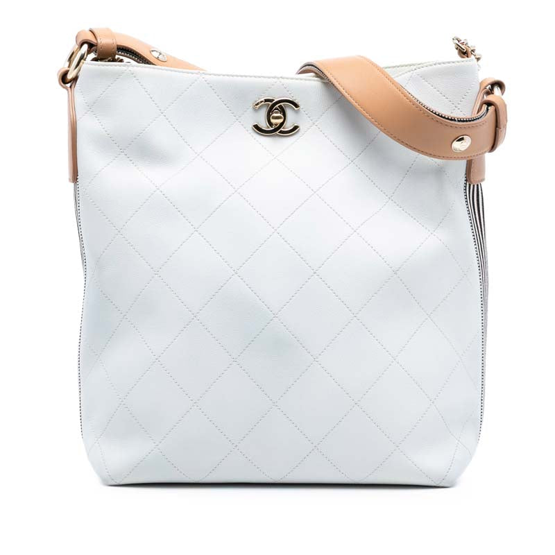 Large Stitched Calfskin Button Up Hobo