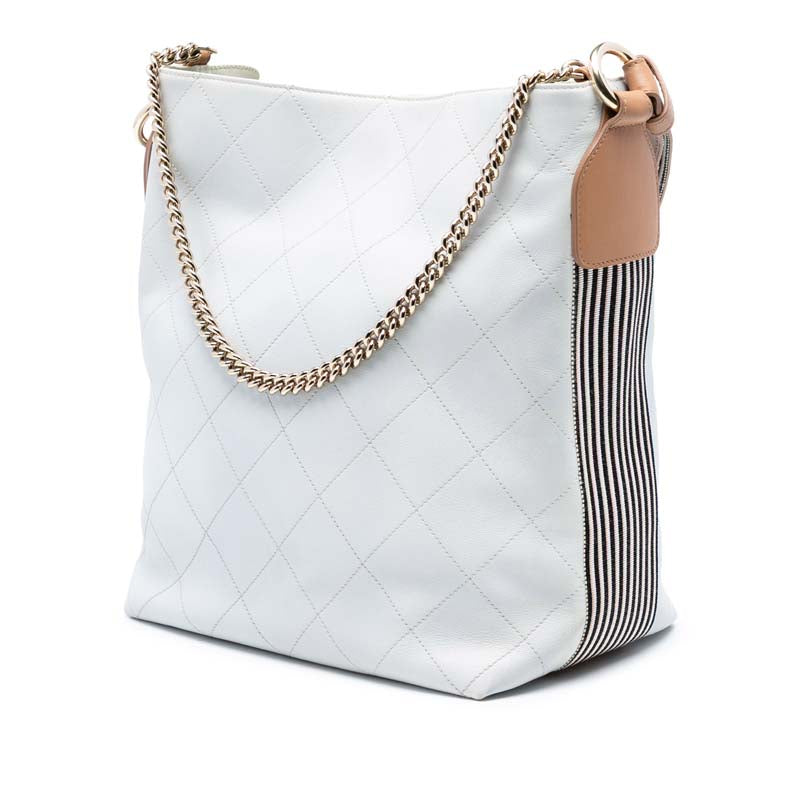 Large Stitched Calfskin Button Up Hobo