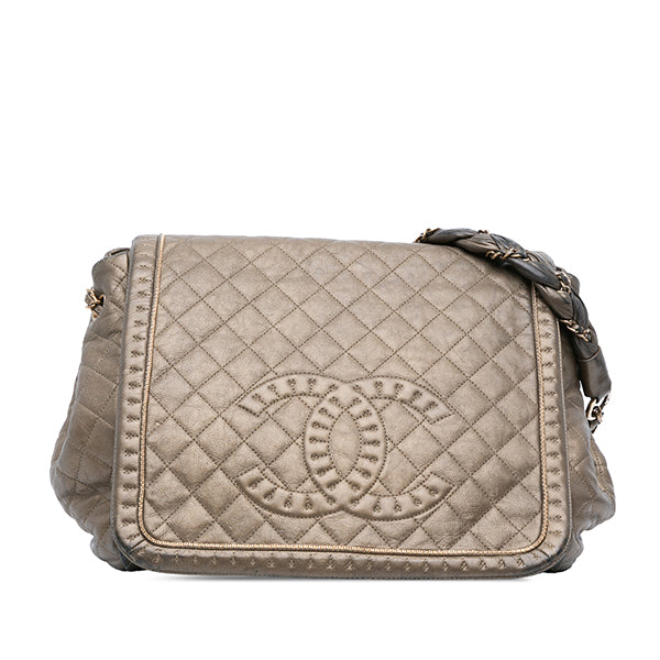 Large Quilted Metallic Calfskin Istanbul Accordion Flap