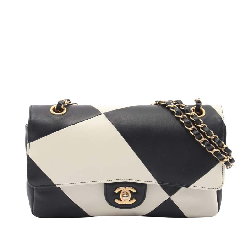 Medium Classic Lambskin Geometric Patchwork Double Flap