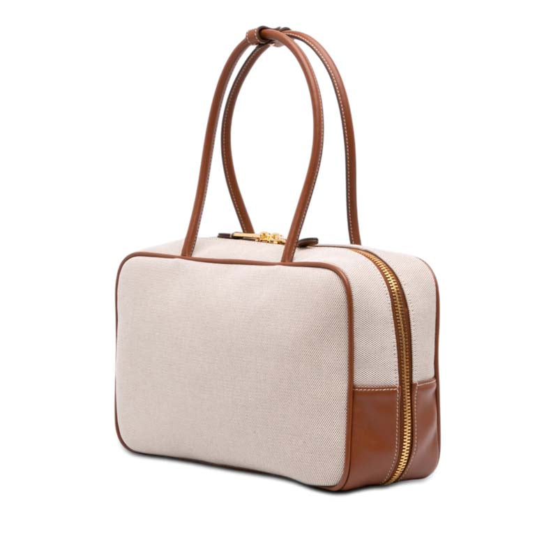 Large Canvas and Leather Logo Beau Handbag