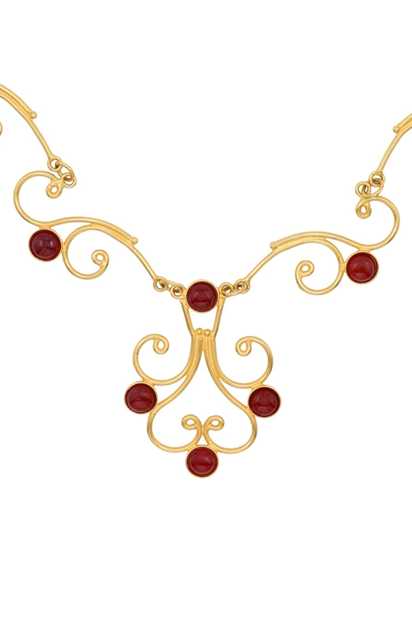 Red Cabochon Dangle Necklace (18k Yellow Gold)