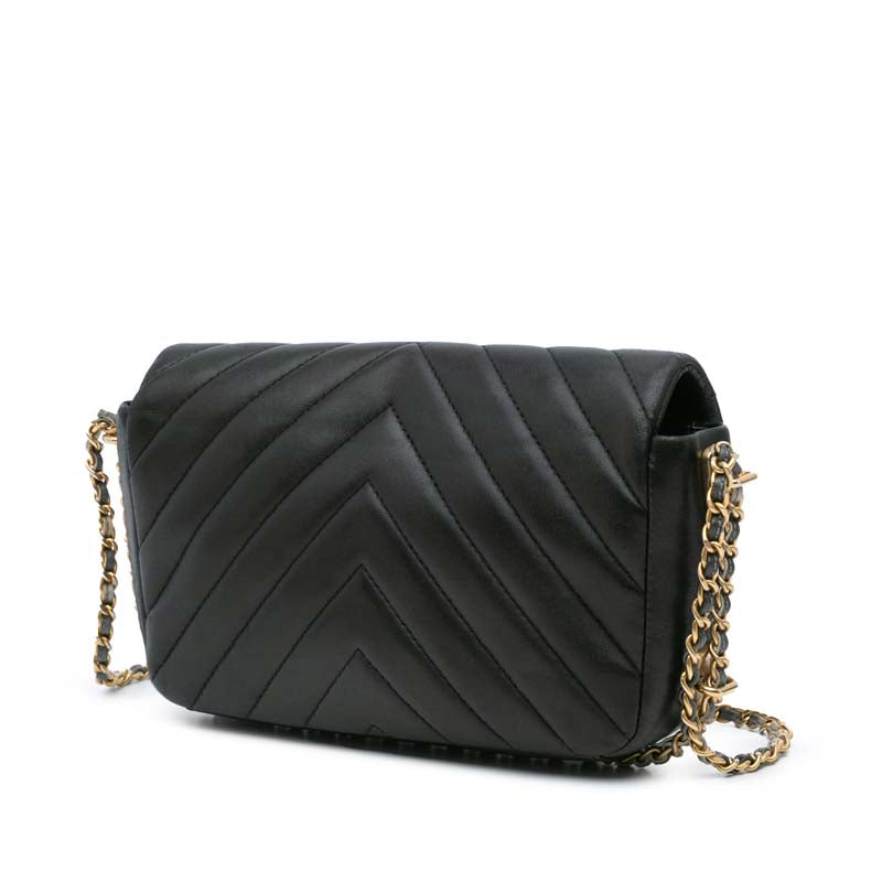 Mini Rectangular Chevron Lambskin Chain Around Flap