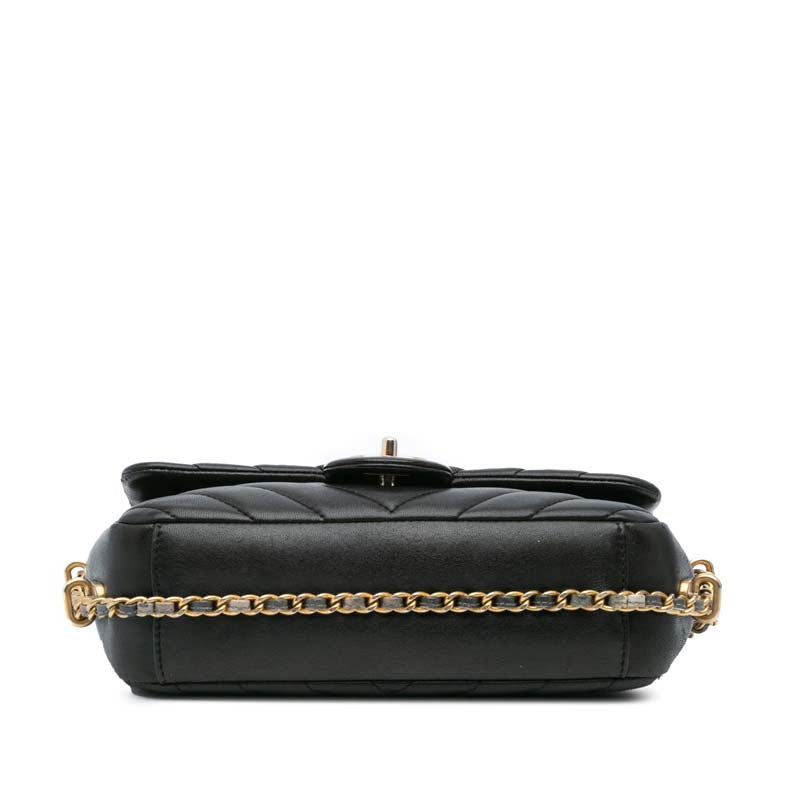 Mini Rectangular Chevron Lambskin Chain Around Flap