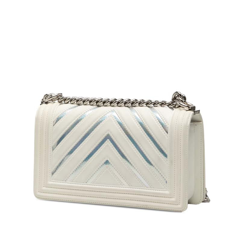 Old Medium Chevron Lambskin and Iridescent PVC Boy Flap