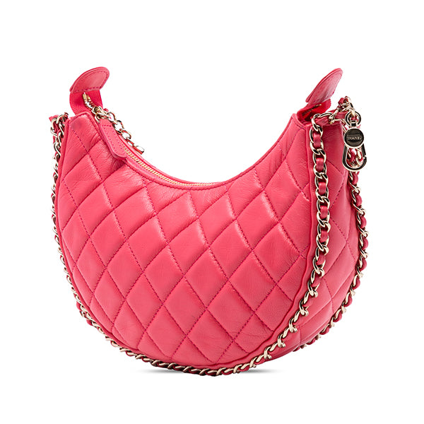 Small Quilted Lambskin Chain Around Hook Hobo Bag