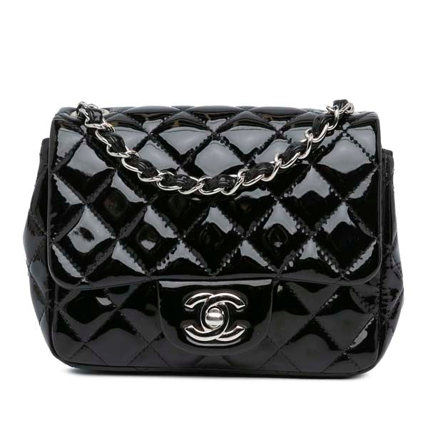 Mini Square Classic Patent Single Flap Bag