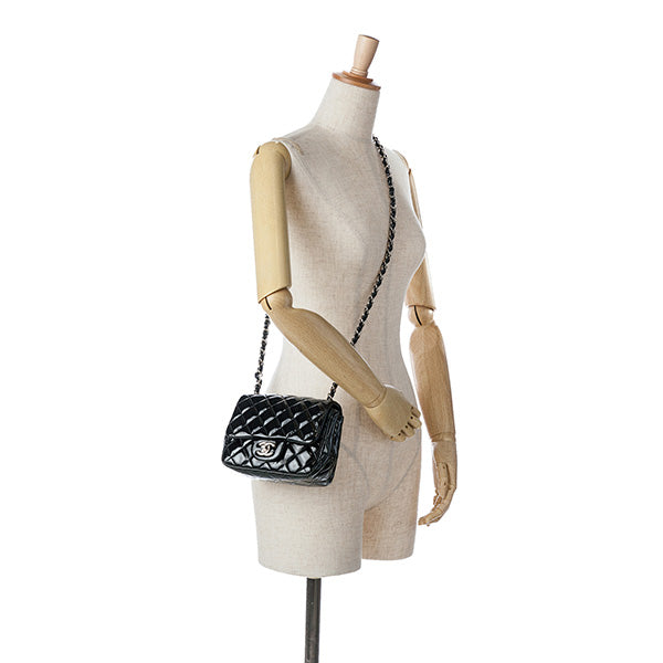 Mini Square Classic Patent Single Flap Bag