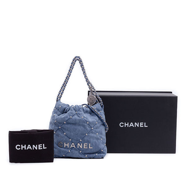 Quilted Studded Denim Mini 22 Hobo