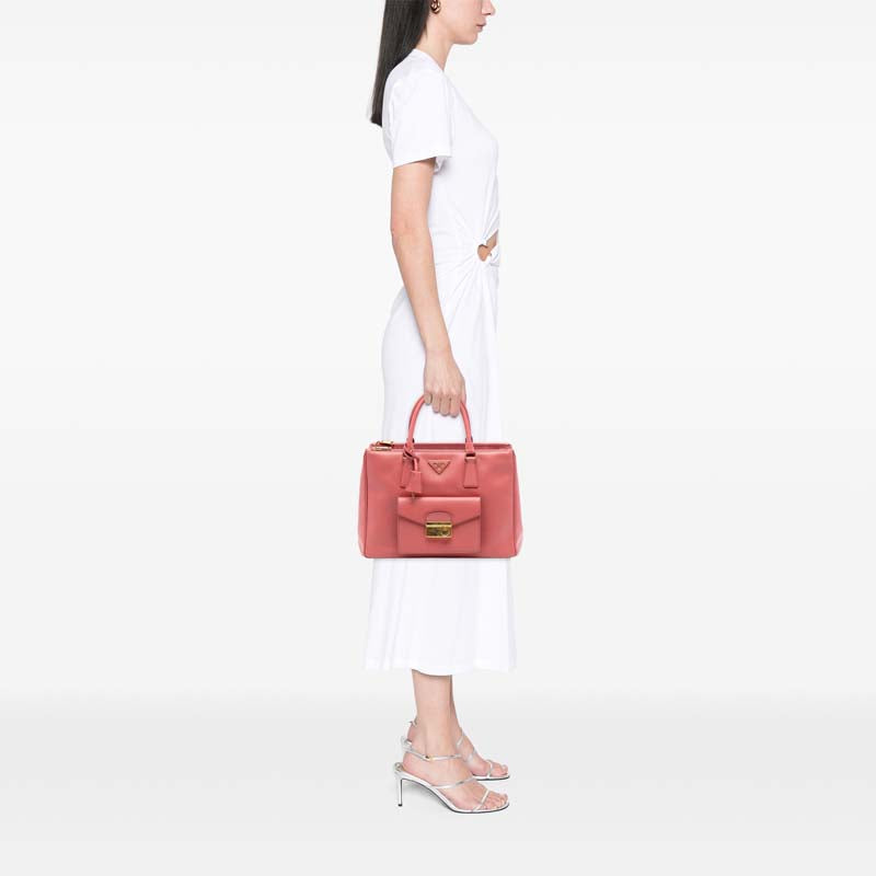 Saffiano Lux Galleria Double Zip Front Pocket Satchel