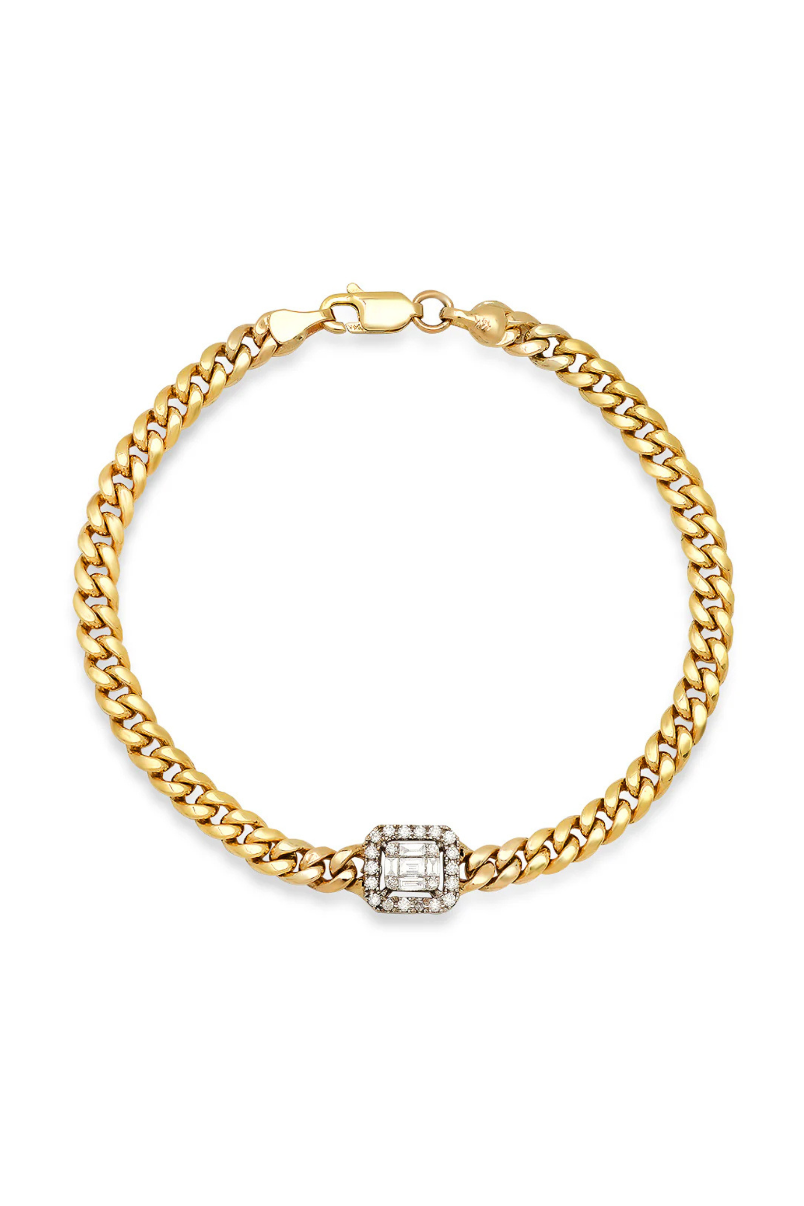 Diamond Pendant with Cuban Link (14K Yellow Gold)