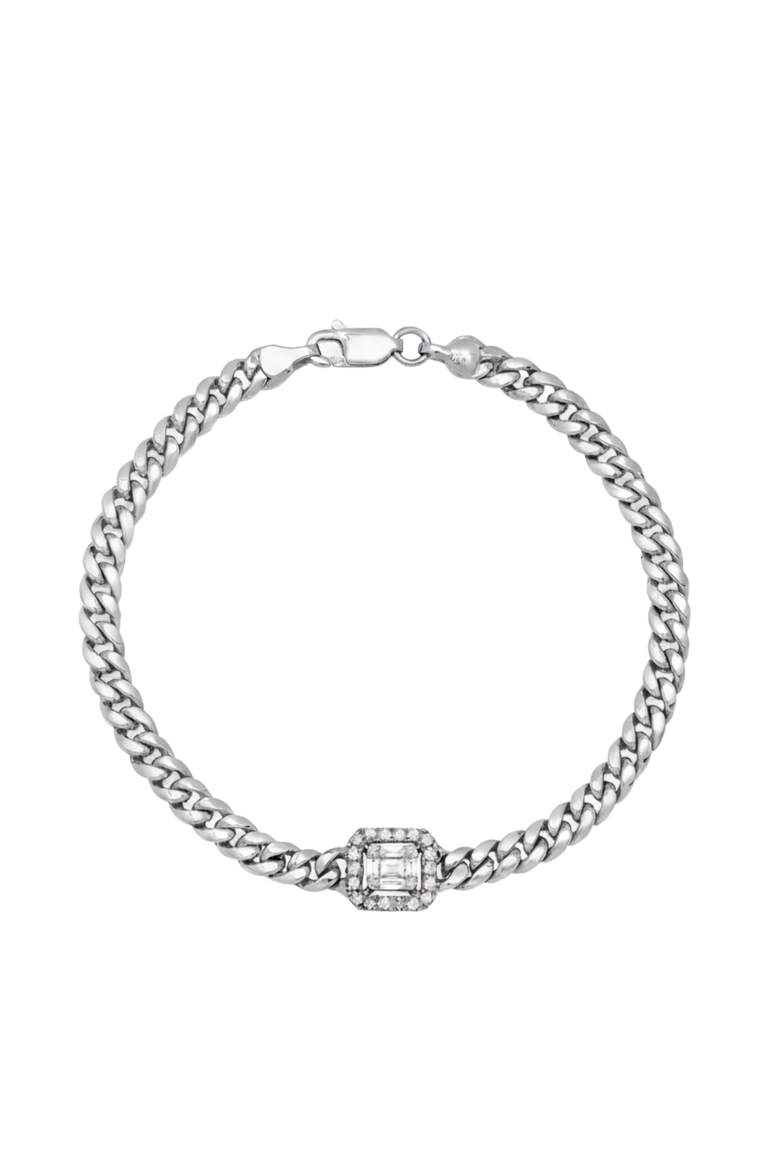 Diamond Pendant with Cuban Link (14K White Gold)