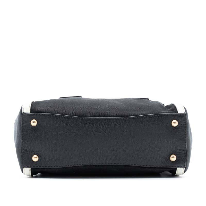 Bicolor Saffiano Cuir Trimmed Canvas Satchel