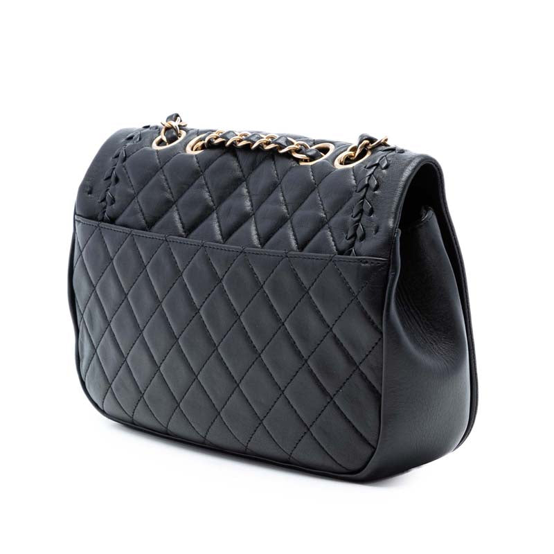 Quilted Lambskin Braided Saddle Flap