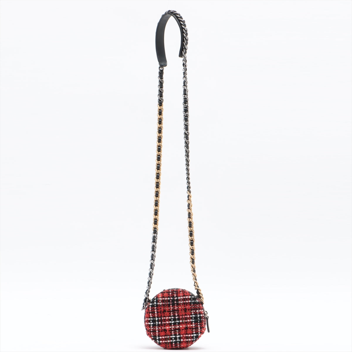 19 Round Clutch with Chain Quilted Tweed