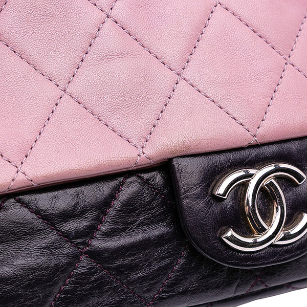 Medium Bicolor Lambskin and Calfskin CC Chain Flap Shoulder Bag