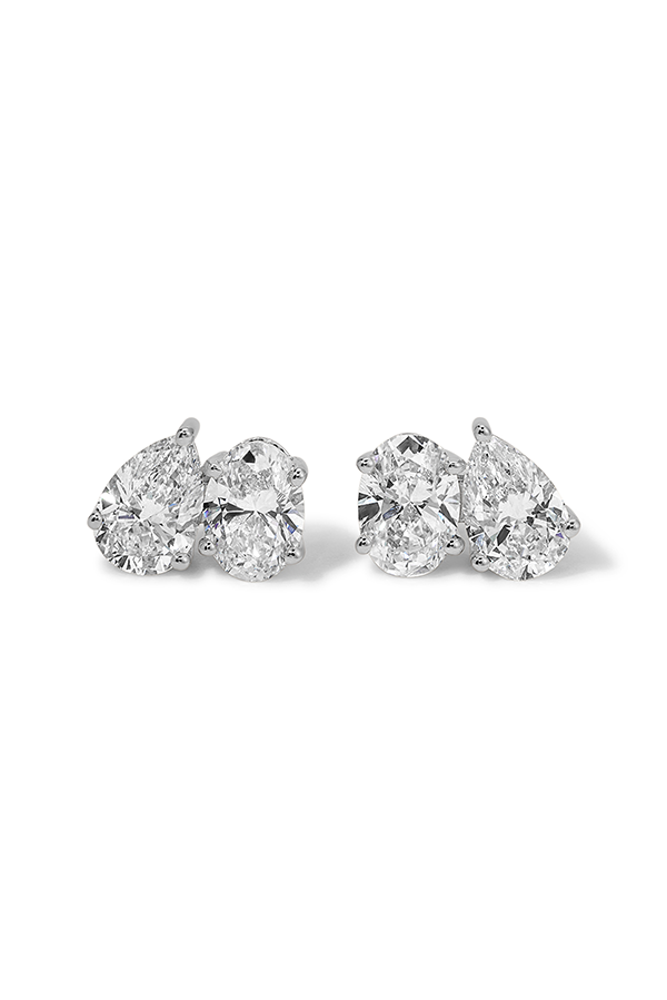 Toi et Moi Oval and Pear Diamond Stud Earrings (2.14 CTW )