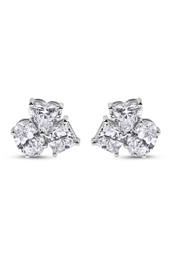 Toi et Moi Cushion, Heart and Oval Diamond Stud Earrings (3.03 CTW )
