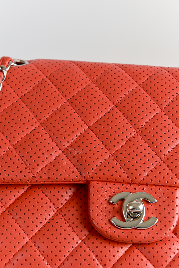 Quilted Perforated Classic Leather Flap Bag