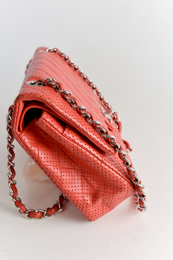 Quilted Perforated Classic Leather Flap Bag