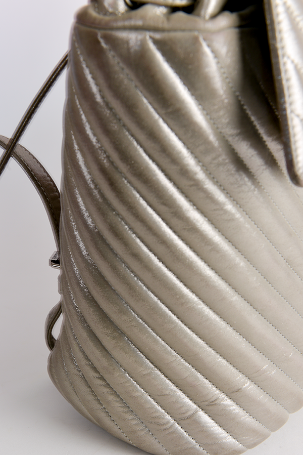 Iridescent Calfskin Chevron Quilted Large Urban Spirit Backpack Silver