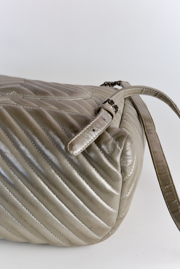 Iridescent Calfskin Chevron Quilted Large Urban Spirit Backpack Silver