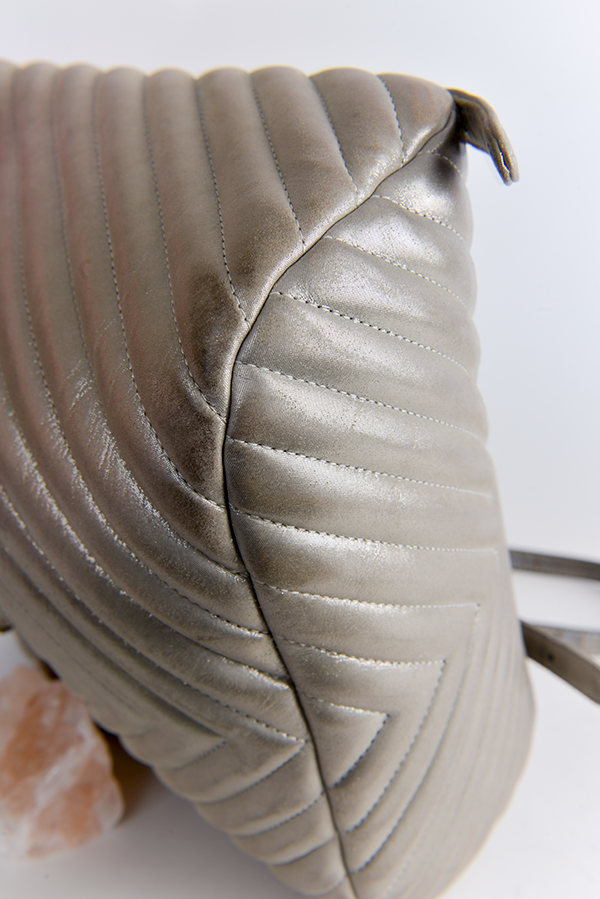 Iridescent Calfskin Chevron Quilted Large Urban Spirit Backpack Silver